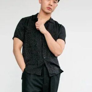 Saint Laurent Black Patterned Jacquard Short Sleeve Button Up Shirt